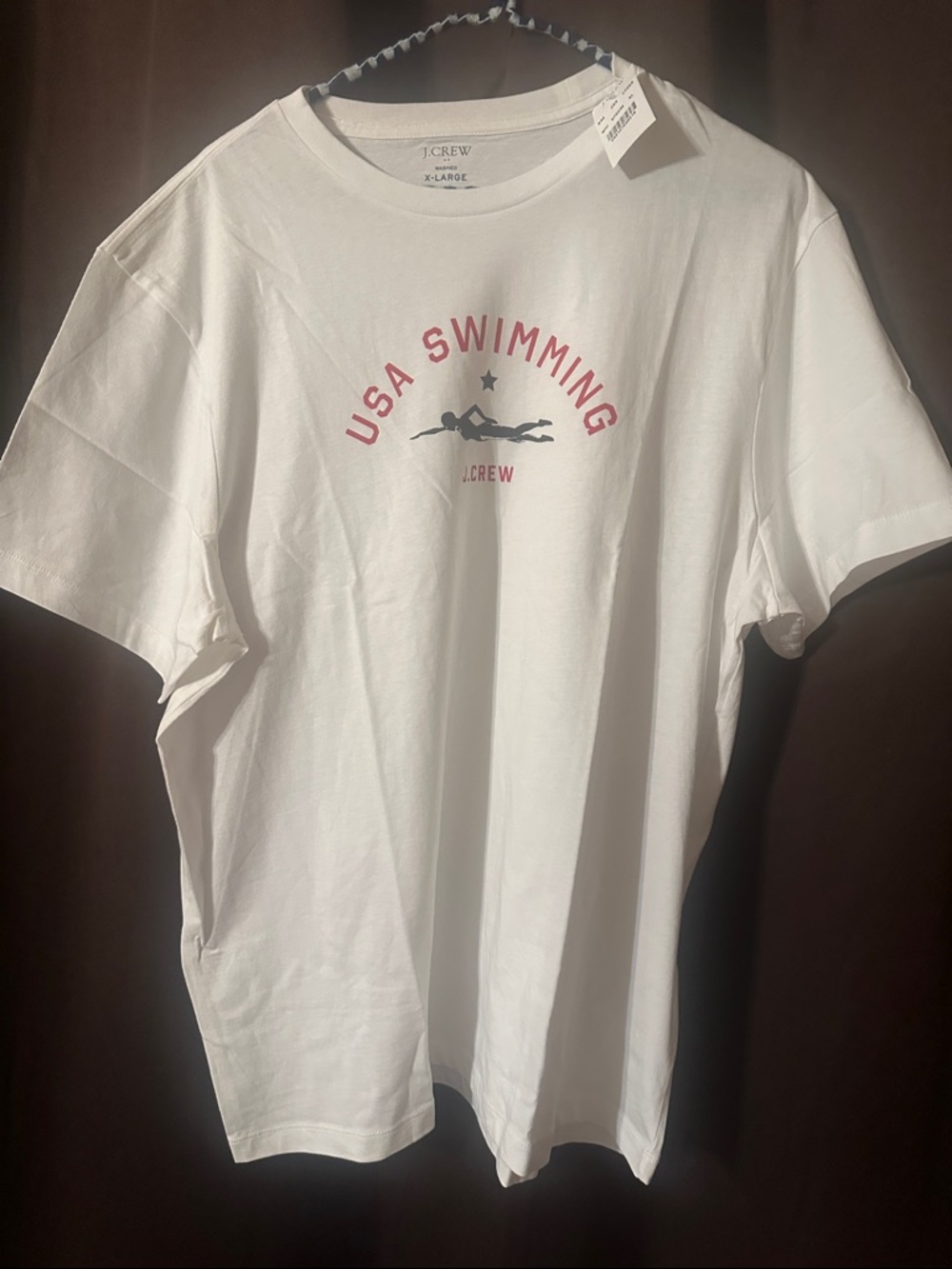 J. Crew White Tee with Red & Gray USA Swimming Graphic- Woman - XLG